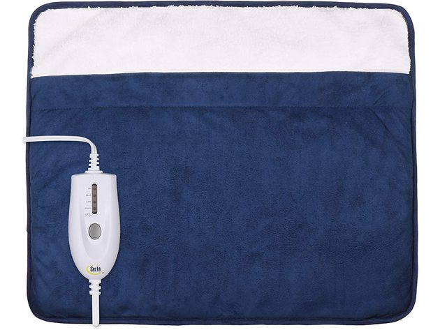 Serta Super Soft Microsuede Sherpa Deluxe Electric Heated Foot Warming Pad Navy Blue - Navy
