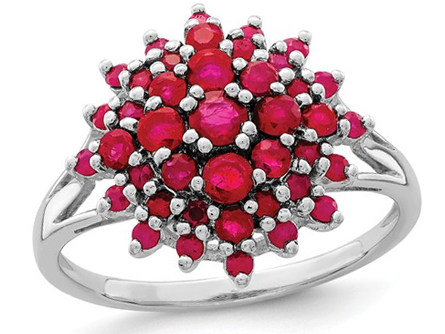 1.20 Carat (ctw) Natural Ruby Cluster Ring in Rhodium Plated Sterling Silver - 9