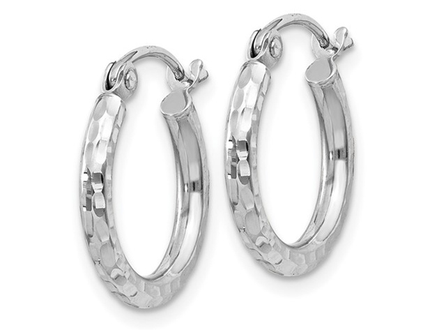 Small Diamond Cut Hoop Earrings in Sterling Silver 1/2 Inch (2.0mm)