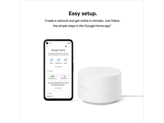 Google Wifi AC1200 Mesh WiFi System - Wifi Router - 1500 Sq Ft Coverage - 1 pack (Used)