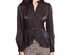1 State Women's Button-Down Shimmering Sheer Peplum Top Black Size Medium