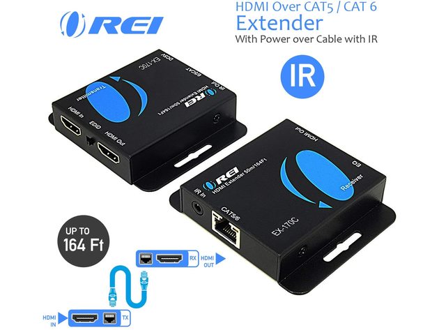 HDMI Extender Over CAT5/CAT6 by OREI with IR Upto 164 Feet - Loop Out - 1080P Full HD Signal Distribution (EX-170C)