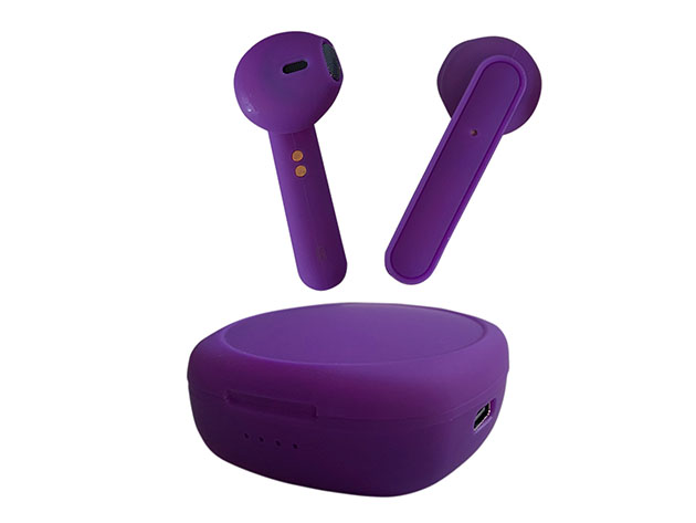 purple wireless earphones