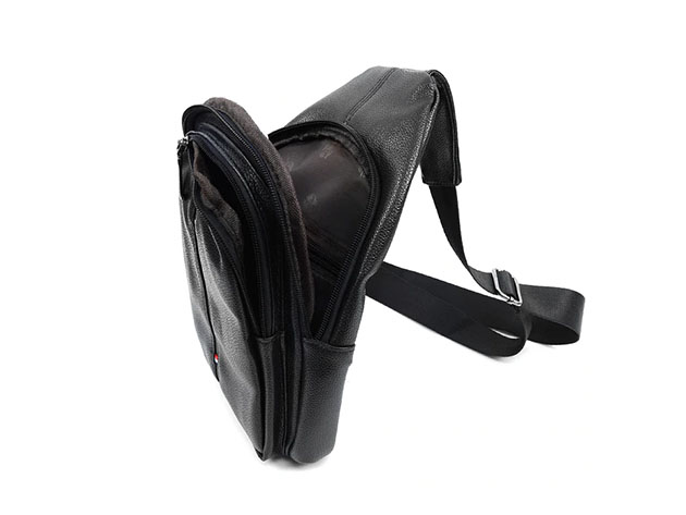 Black Crossbody Leather Sling Backpack with Adjustable Strap | StackSocial