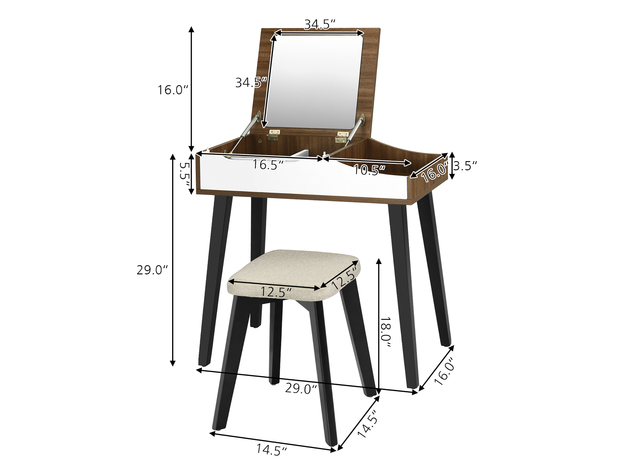 Costway Vanity Table Set with Flip Top Mirror Dressing Makeup Study Padded Stool - Wood,Black,White