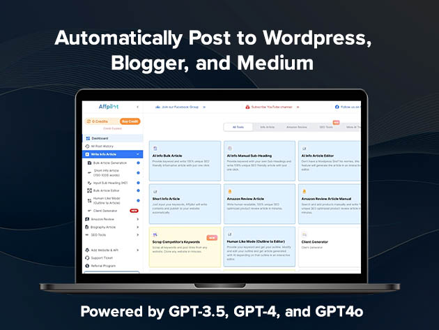 Affpilot AI Writing Tool Ultra Lite Plan: Lifetime Subscription