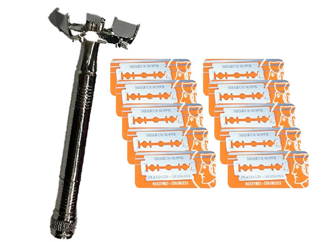 Merkur Double-Edge 10-Count Safety Razor & Refill Blade Set (1 Razor + 10-Pack of Blades)