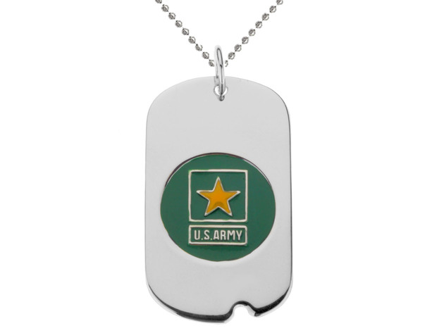 US ARMY Dog Tag Pendant Necklace in Sterling Silver with Chain