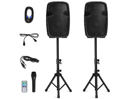 Costway Dual 12 in 2 way 1600W Powered Speakers with  Mic Speaker Stands Control Cables - Black