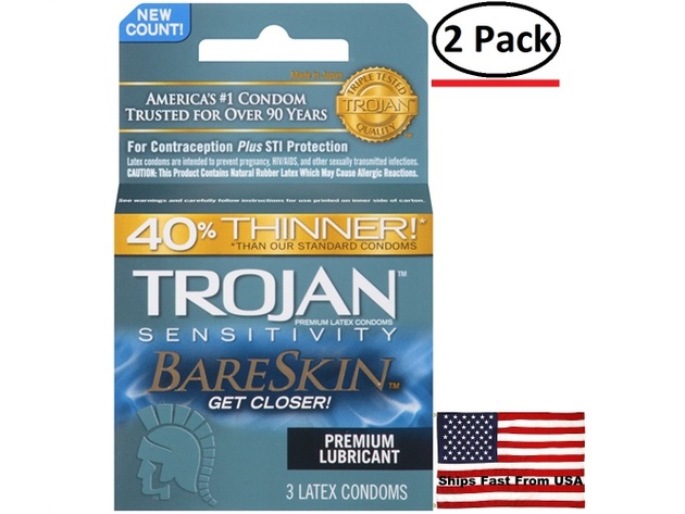 ( 2 Pack ) Trojan Sensitivity Bareskin Lubricated  Condoms - 3 Pack