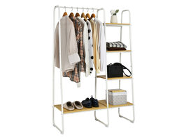 Cosway Metal Garment Rack Free Standing Closet Organizer w/5 Shelves Hanging Bar - White and Natural
