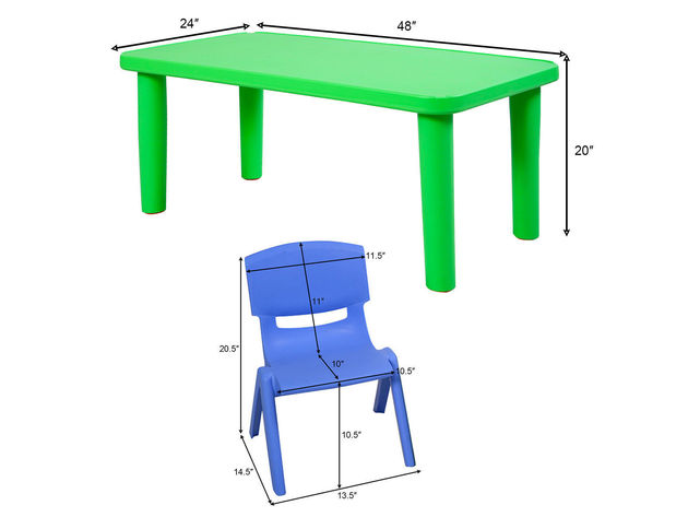 Costway Kids Plastic Table and 4 Chairs Set Colorful Play School Home Fun Furniture 