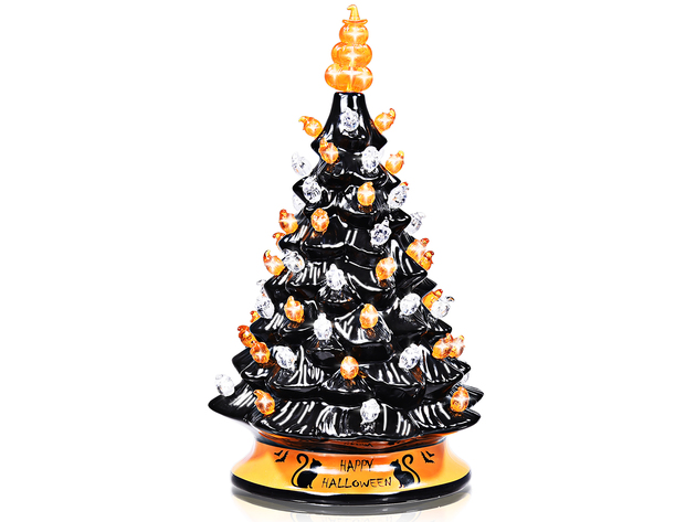 15 Inch Pre-Lit Ceramic Hand-Painted Tabletop Halloween Tree