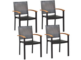 Costway Set of 4 Outdoor Patio PE Rattan Dining Chairs Armrest Stackable Garden - Brown