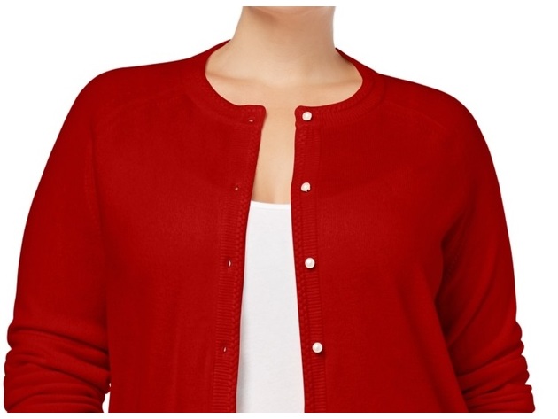 Karen Scott Women's Bead-Button Cardigan  Red Size Medium