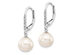 14K White Gold Freshwater Cultured Pearl (8-9mm) Dangle Leverback Earrings