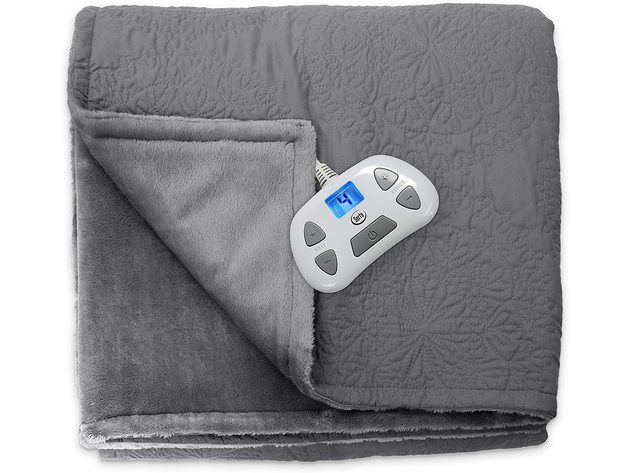 Serta Quilted Medallion Electric Heated Warming Blanket - Gray