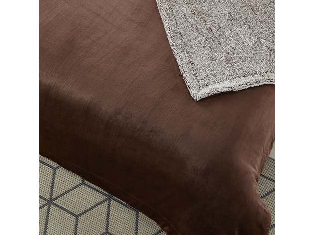 Zakary Flannel Reversible Heathered Sherpa Throw Blanket (90"x90"/ Brown)