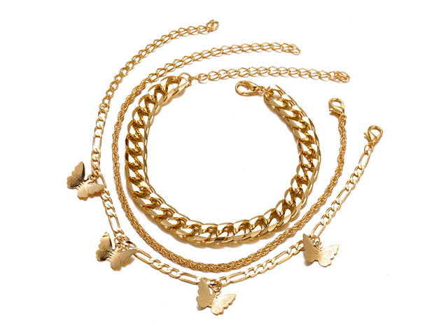3-Piece Bracelet & Bangle Set (Gold-Plated/Multi-Chains Butterfly)