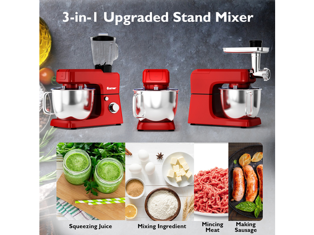 800W 7 qt. . 6-Speed Red Stainless Steel Multi-Functional Stand