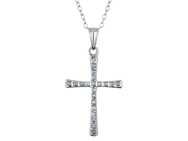 Diamond Cross Pendant Necklace 18 Inches in Sterling Silver with Chain
