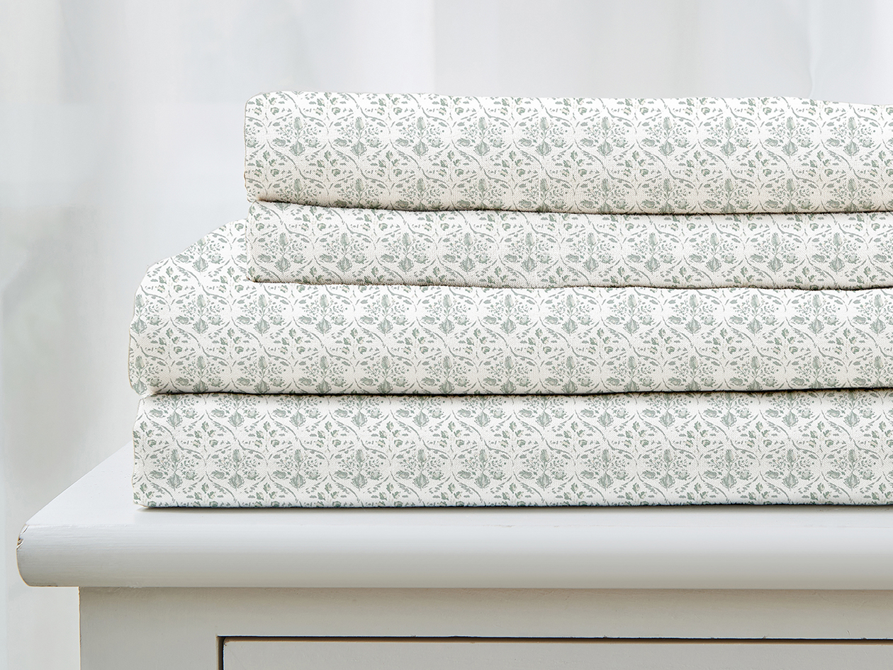 4-Piece Floral Print Microfiber Sheet Set (Green/Full)