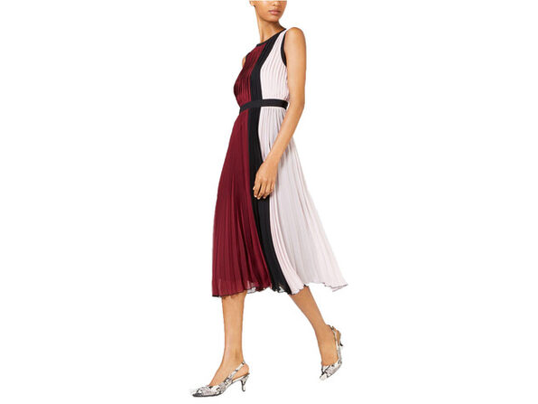 petite pleated midi dress