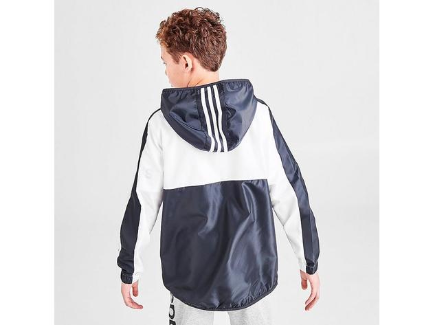 Adidas Big Boys' Core Wind Colorblocked Hooded Lightweight Windbreaker Jacket, Large, White