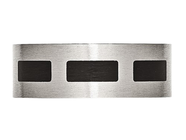 Mens 8mm Stainless Steel Comfort Fit Wedding Band with Black Accent - 13