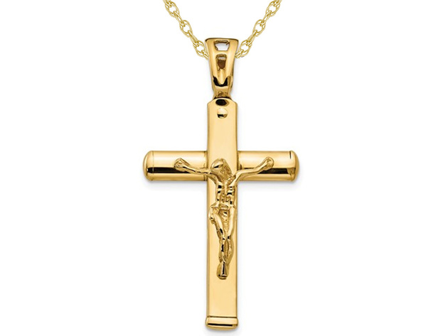 14K Yellow Gold Cross Polished Crucifix Pendant Necklace with Chain
