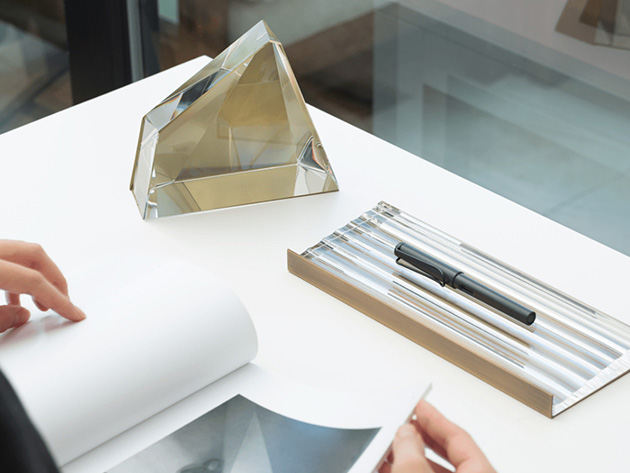 Crystal & Brass Pen Tray
