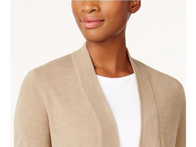 Karen Scott Women's Petite Open-Front Cardigan Brown Size Small