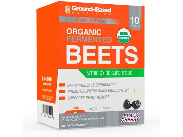 Ground-Based Nutrition Plant-Based Organic Beet Root Powder - Natural Nitric Oxide Supplement - Improve Blood Flow, Circulation, Cardiovascular Endurance, Energy and Stamina - Black Cherry - 10 servings