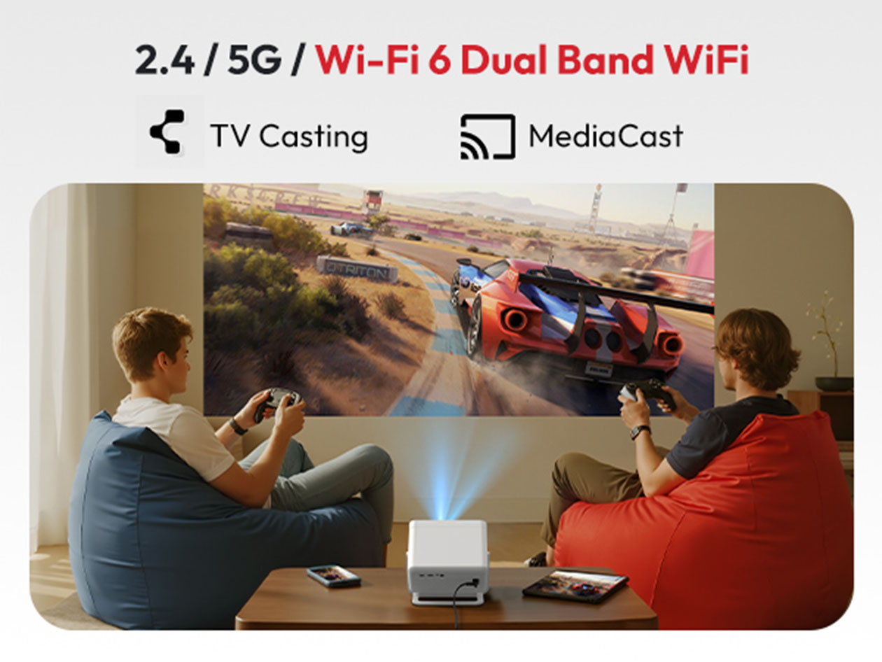 N6 Pro 1080p Portable Smart Projector - Netflix Certified, Auto-Focus, Voice Controlled, Wi-Fi 6 & Bluetooth 5.4