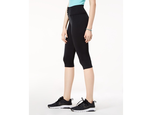 Material Girl Juniors Lace Up Cropped Leggings Black Size Extra Small