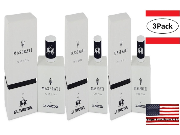 3 Pack Maserati Pure Code by La Martina Eau De Toilette Spray 3.4 oz for Men