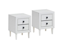 Costway 2 PCs Nightstand End Bedside Coffee Table Wooden Leg Storage Drawers - White