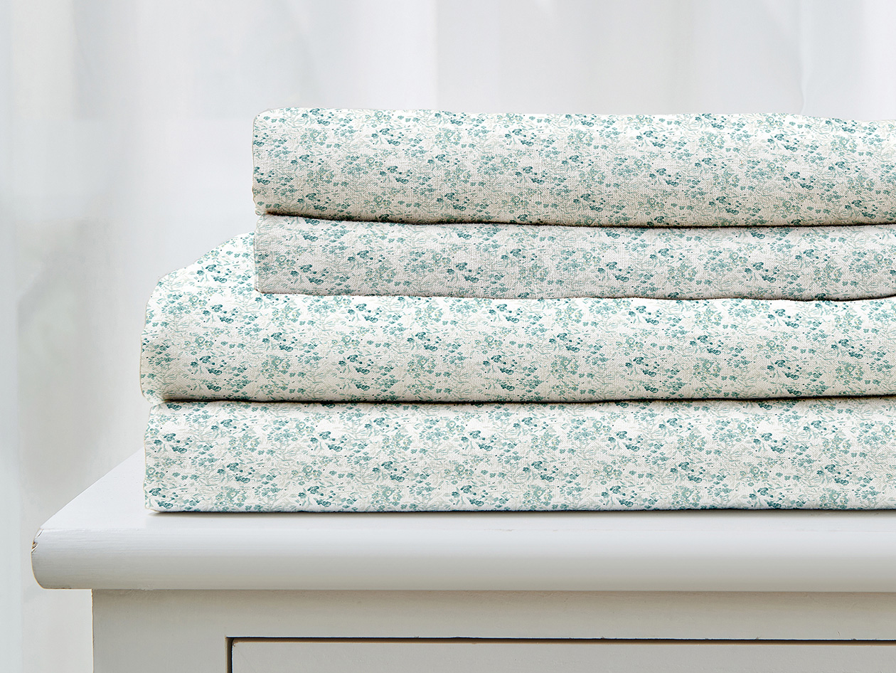 4-Piece Floral Print Microfiber Sheet Set (Chamblee Blue/King)