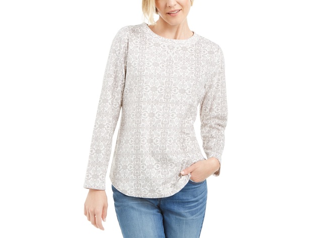 Karen Scott Women's Sport Printed Microfleece Top White Size Extra Large