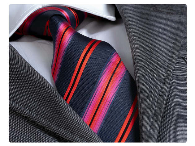 Men's Silk Neck Tie in Gift Box (2-Pack/Navy Blue Red Stripe