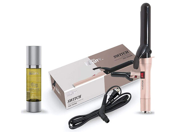 Cortex Beauty Switch Curling Iron & Argan Oil Hair Serum Bundle (Pink Rose) - Product Image
