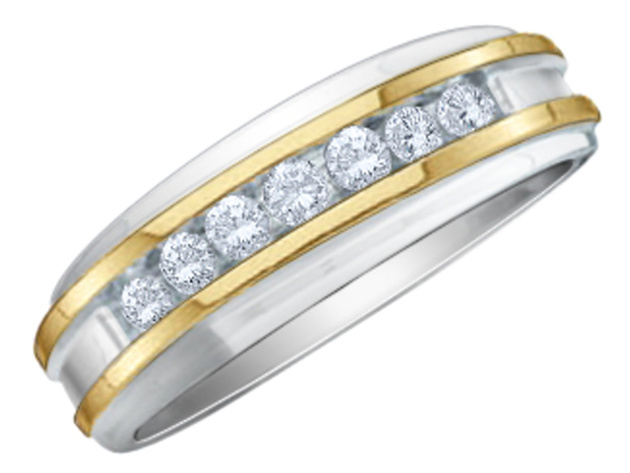 Mens Diamond Wedding Band 1/4 Carat (ctw Color H-I, Clarity I2-I3) in 10K White and Yellow Gold - 12
