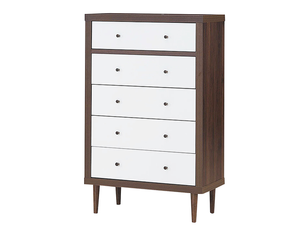 Costway 5 Drawer Dresser Wood Chest of Drawers Storage Freestanding Cabinet Organizer - White+ Walnut