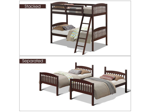 Costway Wood Solid Hardwood Twin Bunk Beds Detachable Safety Rail