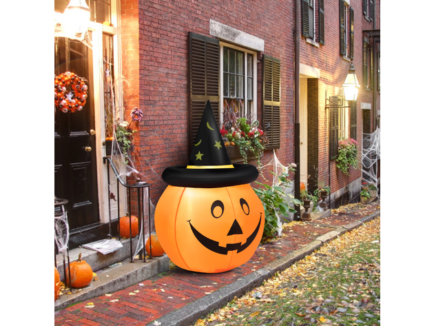 4' Halloween Inflatable Pumpkin Witch W/Hat Pumpkin Lantern Indoor Outdoor Yard - Orange, Black