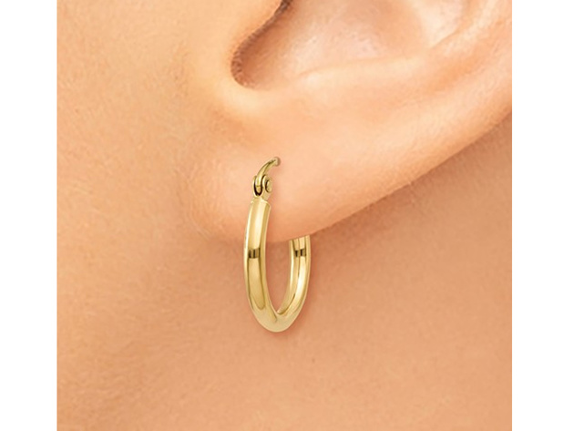 14K Yellow Gold Hoop Earrings 2mm (2/3 inch Length)