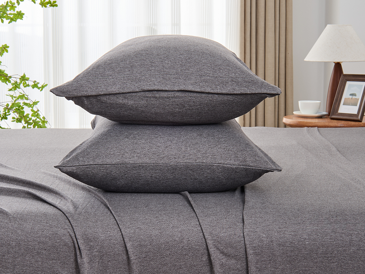 Kathy Ireland 4 Piece Heathered Jersey Knit Cotton Sheet Set (King/Dark Gray)