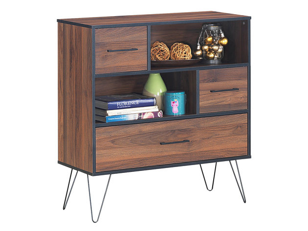 Costway Sideboard Storage Cabinet Multipurpose Display Unit w/Metal Leg & Drawers - Walnut