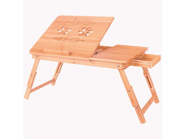 Costway Portable Bamboo Laptop Desk Table Folding Breakfast Bed Serving Tray w/ Drawer - Wood