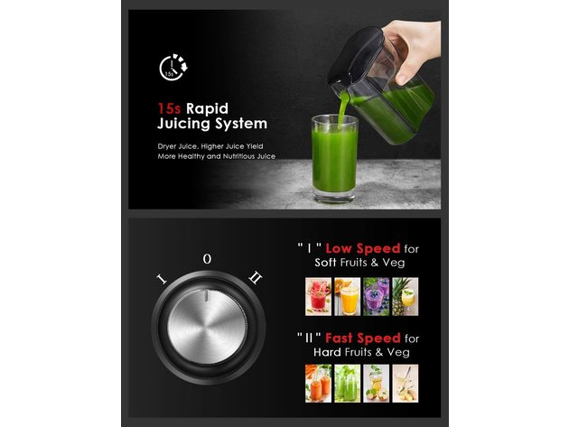 Wheatgrass Centrifugal Juicer, 3'' Feed Chute, Dual Speed Juicer, Non-drip Function, Easy to Clean